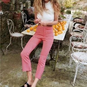 ZARA red/white mini gingham print trousers size small